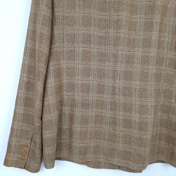 Made in Italy Linen Wool Blend Blazer, Size M. Brown Tan Mocha Plaid Vintage - Picture 9 of 14